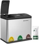 SONGMICS M&uuml;lleimer f&uuml;r die K&uuml;che, Treteimer mit 3 F&auml;chern, 3 x 8 Liter