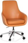 hjh OFFICE 600981 Lounge Sessel BARENO Echt Leder Orange hochwertiger Drehsessel
