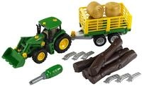 Theo Klein 3906 John Deere Traktor mit Holz- und Heuwagen I Schraubset inkl.