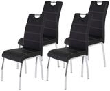 Hela Tische, 4er Set Esszimmerstuhl Susi, Bezug Kunstleder Schwarz, Griffmulde,