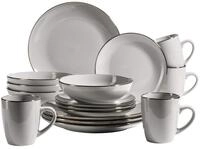 M&Auml;SER Metallic Rim, Modernes Geschirr Set f&uuml;r 4 Personen mit messingfarbenem...
