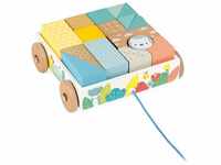 Janod - Pure Holzblöcke mit Ziehwagen, Spielzeug für frühkindliches Lernen,...