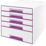 Leitz CUBE Schubladenbox mit 5 Schubladen, Wei&szlig;/Violett, A4, Inkl. transparentem