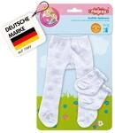 Heless 4781 - Strumpfhose mit S&ouml;ckchen f&uuml;r Puppen, wei&szlig; mit silbernen