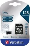 Verbatim Pro U3 Micro SDXC Speicherkarte mit Adapter, 128 GB, Datenspeicher für 4K Verbatim Pro U3 Micro SDXC Speicherkarte mit Adapter, 128 GB, Datenspeicher für 4K