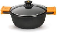 BRA Efficient | Hoher Kochtopf mit Glasdeckel und abnehmbaren Silikongriffen, 36 cm,