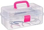 Relaxdays Transparente Plastikbox, 9 F&auml;cher, Werkzeugbox, N&auml;hk&auml;stchen,
