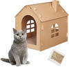 Relaxdays Katzenhaus Pappe, Katzenhöhle mit Kratzbrett, zum Zusammenbauen,...