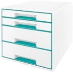 Leitz CUBE Schubladenbox mit 4 Schubladen, Wei&szlig;/Eisblau, A4, Inkl....