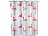 WENKO Anti-Schimmel Duschvorhang Flamingo Flex, Textil-Vorhang mit Antischimmel