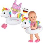Heless 66 - Schwimm-Set f&uuml;r Puppen, 3 teilig, Motiv Einhorn Henri, Badeanzug,...