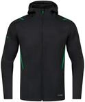 JAKO Herren Freizeitjacke Challenge mit Kapuze, Schwarz-Meliert/Sportgr&uuml;n, XL