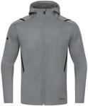JAKO Herren Freizeitjacke Challenge mit Kapuze, Steingrau-Meliert/Schwarz, L
