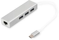 DIGITUS USB 3.0 Typ C 3-Port Hub mit Gigabit Ethernet Adapter, 3x USB A, 1x...
