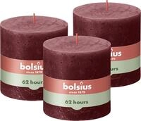 Bolsius Rustik Stumpenkerze XXL - Bordeauxrot - 3 St&uuml;ck - 10 x 10 cm - Dekorative