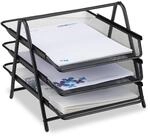 Relaxdays Dokumentenablage aus Metall, Briefablage 3 F&auml;cher, Mesh Design