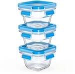 EMSA Clip & Close Glas Frischhaltedosen-Set, quadratisch, 0,18 L, 100 Prozent...
