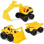 Relaxdays Spielzeug Baufahrzeuge, 3er Set mit Bagger, Frontlader & LKW, f&uuml;r