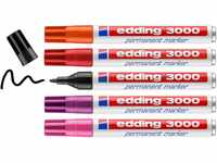 edding 3000 Permanentmarker - rot, orange, pink, lila, schwarz - 5er Set -