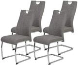 Hela Tische, 4er Set Schwingstuhl Alina Webstoff Grau, Metallgestell Rundrohr Chrom,
