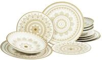 CreaTable, 23607, Serie MANDALA GOLD - Weiss, 12-teiliges Geschirrset, Teller Set aus