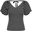 ONLY Damen Onlleelo Stripe Ss Back V-Neck KNT Noos, Black/Stripes:Cloud Dancer,...