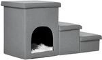 PawHut Hundetreppe 3 Stufen 40,5 cm Hoch Kissen f&uuml;r Kleine Hunde Hellgrau