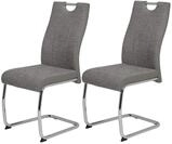 Hela Tische, 2er Set Schwingstuhl Alina Webstoff Grau, Metallgestell Rundrohr Chrom,