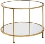 HAKU Couchtisch rund Beistelltisch mit Glasplatte Gold Metall Sicherheitsglas 5...