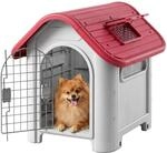 PawHut Hundeh&uuml;tte Outdoor Tor f&uuml;r kleine Hunde Rot+Hellgrau 59x75x66 cm