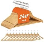 Relaxdays Kleiderb&uuml;gel Set, 24 Hosenb&uuml;gel aus Holz, Garderobenb&uuml;gel, Haken...