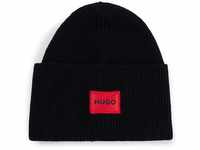 HUGO Herren Xaff 6 Gerippte Mütze mit rotem Logo-Label Schwarz Stck
