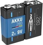 ANSMANN 9V Akku E-Block 280 mAh NiMH Wiederaufladbar - 6LR61 MN1604