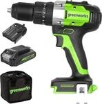 Greenworks GD24DD60K2 Akku Bohrschrauber mit b&uuml;rstenlosem Motor, 0-1750 U/min, 2