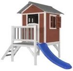 Kinder Holzhaus Sunny Rot/Wei&szlig; mit Blauer Rutsche - 260 x 167 x 190 cm -...