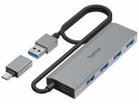 USB-Hub 4 Ports, USB 3.2 Gen1 inkl. USB-C-Adapter grau