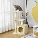 PawHut Kratzbaum mit Sisal Katzenm&ouml;bel mit Spielzeug Pl&uuml;sch Beige H&ouml;he 81,5 cm