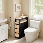 SoBuy BZR54-II-SCH Badezimmerschrank mit Rollen, Schmal Badschrank mit 3...