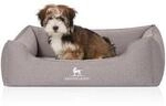 Knuffelwuff Orthop&auml;disches Hundebett Leano aus Velours mit Handwebcharakter grau M-L