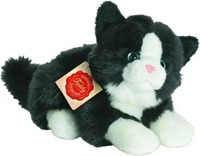 Teddy-Hermann Katze 20cm, liegend, schwarz/wei&szlig;