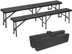 Klappbank, 2-er Set, Rattan-Optik, 180 cm, Bierzeltbank schwarz