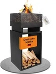 Feuerkorb mit Holzlager, Feuerschale Stahl, Feuerstelle 85,5cm hoch