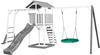 Spielturm mit Rutsche, Holzgestell mit Nestschaukel rund/Klettergerüst grau