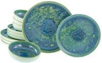 creaTable Tellerset 12-tlg YUKI, gr&uuml;n-blau, Steinzeug