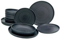 creaTable Tellerset 12-tlg UNO LAVA STONE, schwarz, Steinzeug