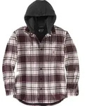 Carhartt Rugged Flex Relaxed Fit Flannel Fleece Lined Hooded Shirt Jac malt...