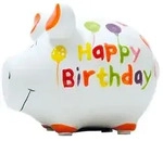 Spardose Happy Birthday 12,5 x 9 cm Keramik Wei&szlig;