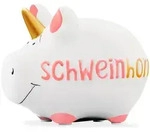 Spardose Schweinhorn 12,5 x 9 cm Keramik Wei&szlig;