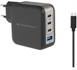 Conceptronic 4-Port 100W GaN USB-PD-Ladeger&auml;t mit USB-C-Ladekabel, USB-C x 3, USB-A