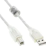 InLine USB 2.0 Kabel, A an B, transparent, mit Ferritkern, 2m